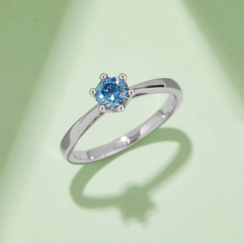 直臂皇冠S925银镀白金MoissaniteWomen's Ring50分D级